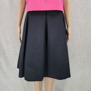 Eliza J Black Faille Midi Pleated Circle Skirt Pockets Women's Plus Size 14